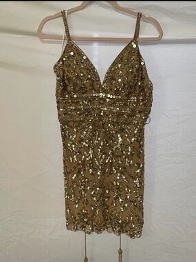 Sherri Hill Gold Sequin Beaded Mini Dress